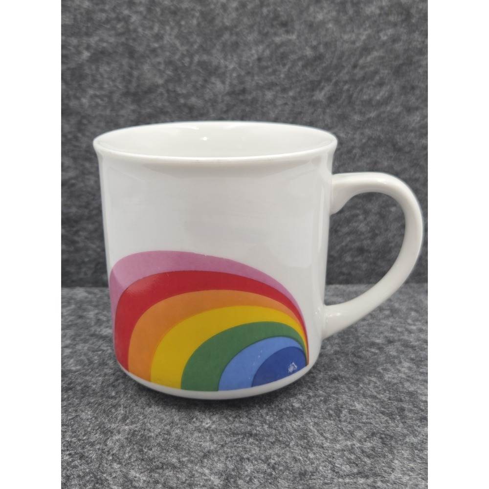 Vintage Rainbow Mug Coffee Stoneware Hand Painted Sunnycraft 1970s Hippie